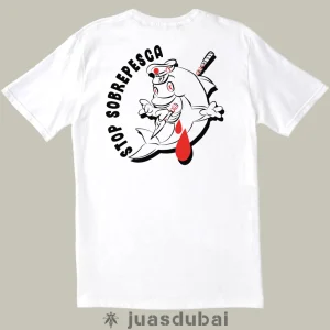 Camiseta blanca Stop sobrepesca atrás