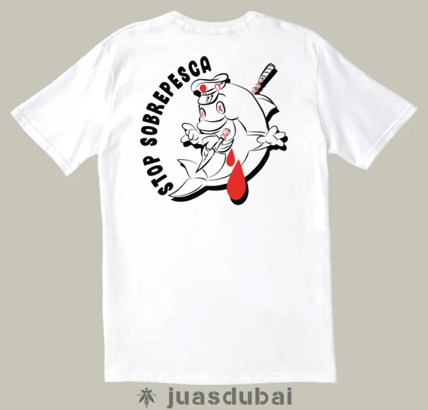 Camiseta blanca Stop sobrepesca atrás